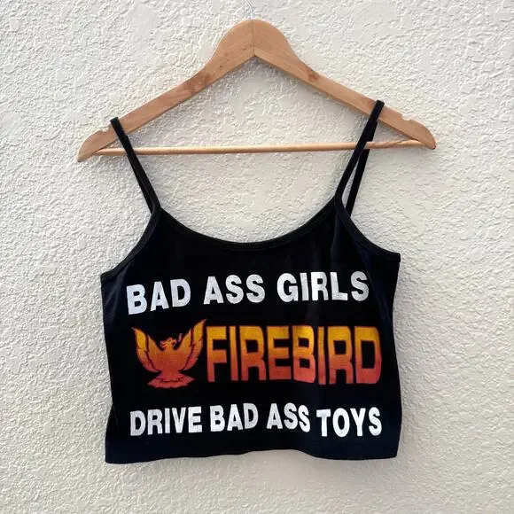 Authentic 1990's Vintage Bad Ass Girls Drive Firebird Crop Tank Top - Picture 1 of 5